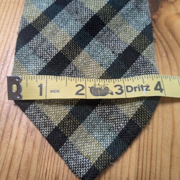 Wembley Wide Tie Green Plaid Tweed Wooly Vintage 70s - Picture 7 of 7